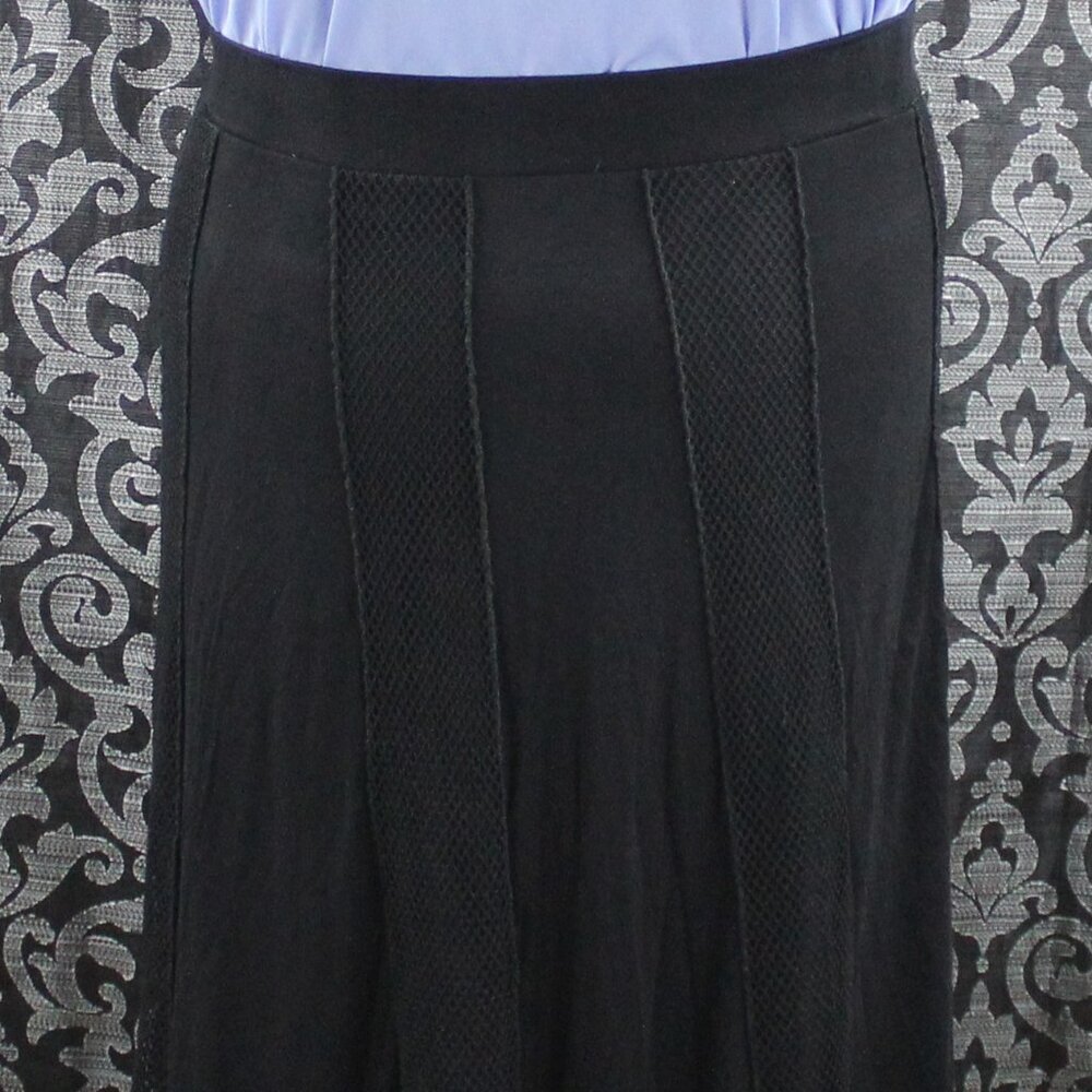 Lapis Black Mesh Panel Soft Stretch Midi Skirt 3X